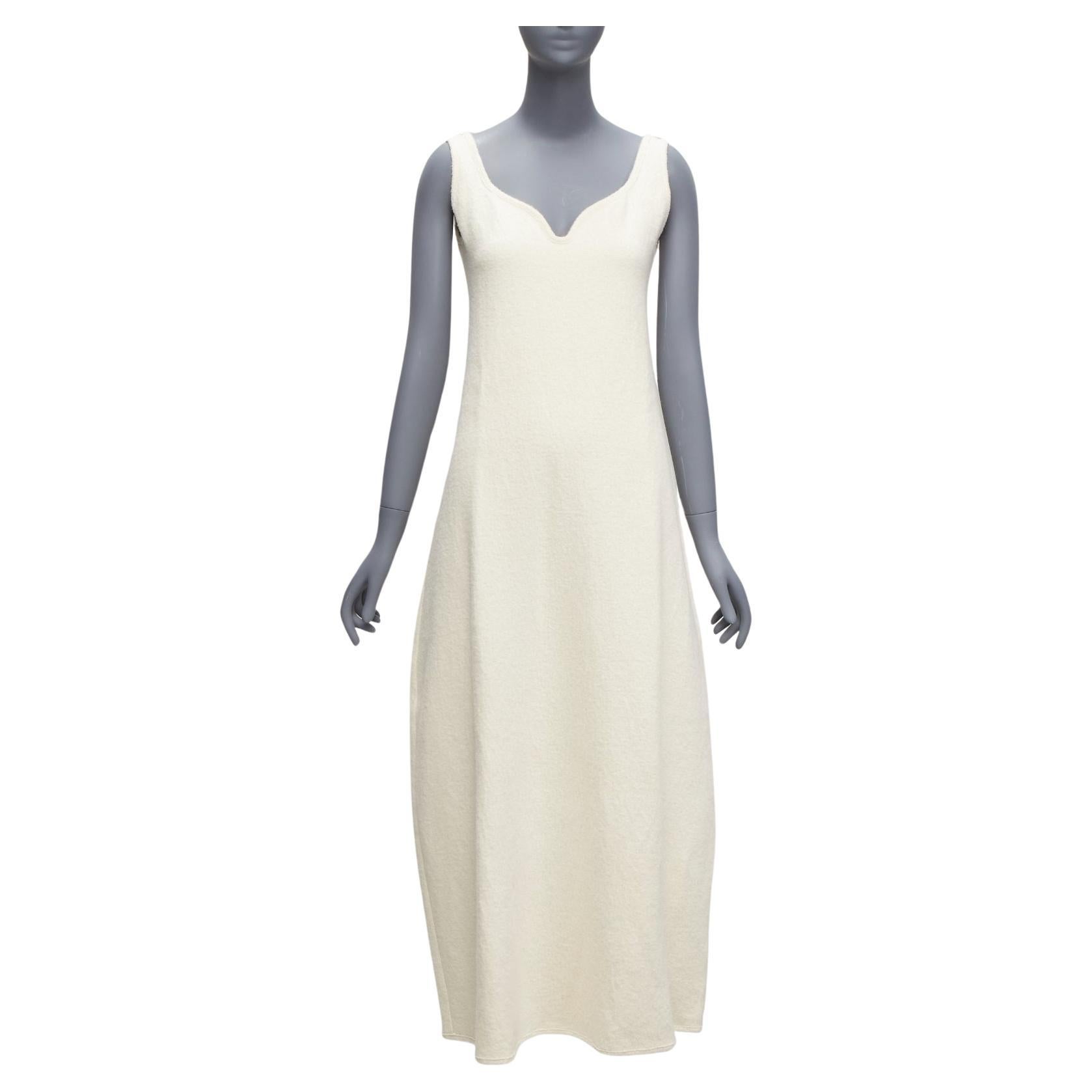 JIL SANDER 2020 cream boiled cotton wool curved neckline boxy dress FR32 XXS For Sale