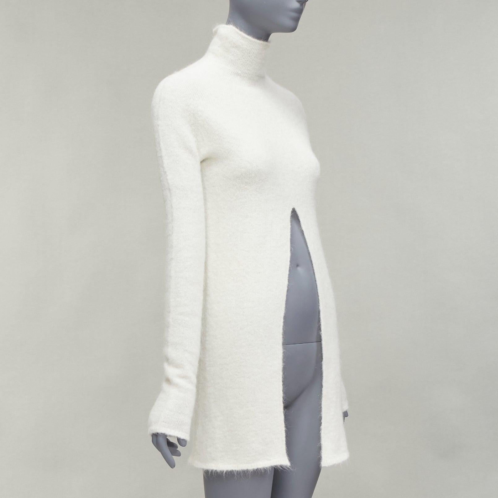 JIL SANDER 2020 white mohair virgin wool split front high neck sweater FR34 XS In Excellent Condition For Sale In Hong Kong, NT