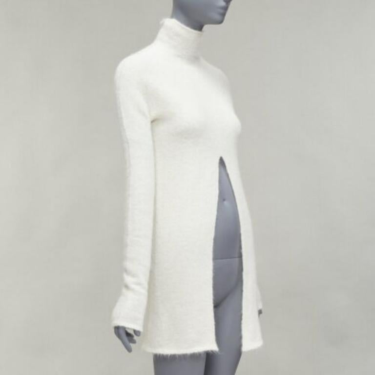 Gray JIL SANDER 2020 white mohair virgin wool split front high neck sweater FR34 XS For Sale