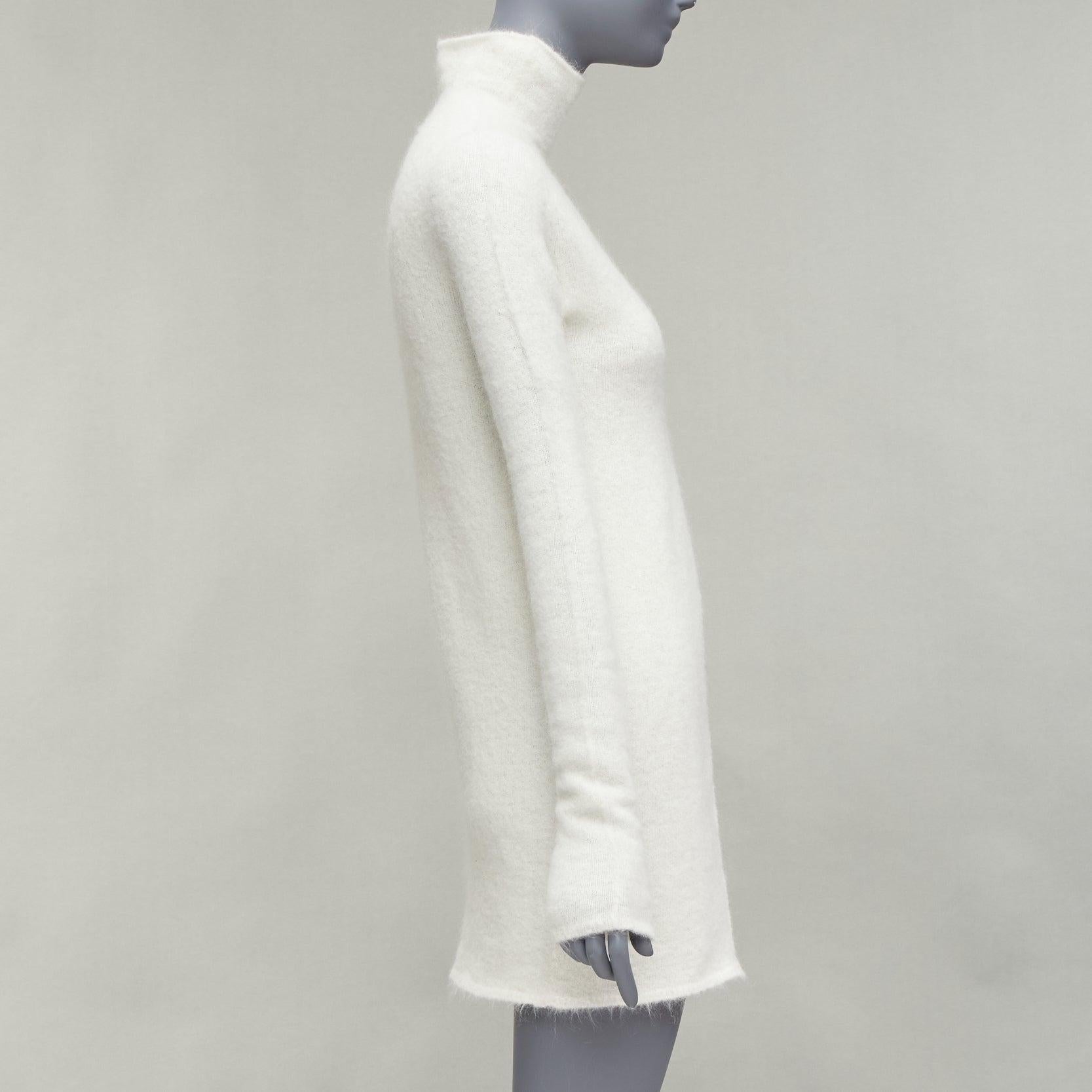 Women's JIL SANDER 2020 white mohair virgin wool split front high neck sweater FR34 XS For Sale