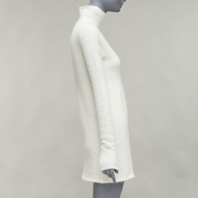 JIL SANDER 2020 white mohair virgin wool split front high neck sweater FR34 XS In Excellent Condition For Sale In Hong Kong, NT