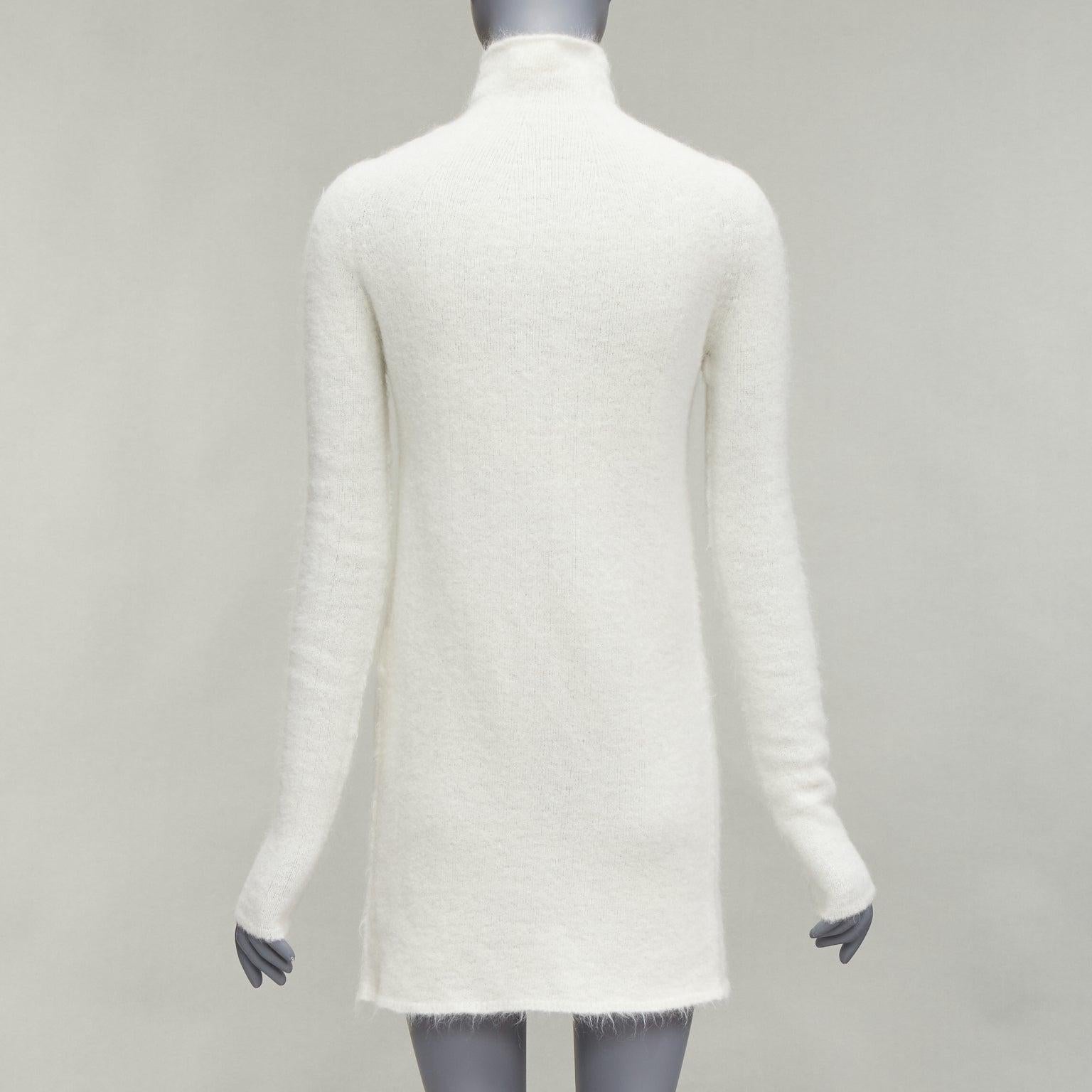 JIL SANDER 2020 Weißer Pullover aus Mohair, Schurwolle, geteilter vorne mit hohem Halsausschnitt FR34 XS im Angebot 1