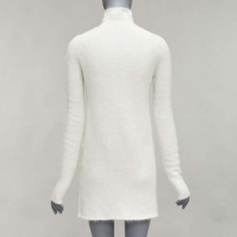 Women's JIL SANDER 2020 white mohair virgin wool split front high neck sweater FR34 XS For Sale