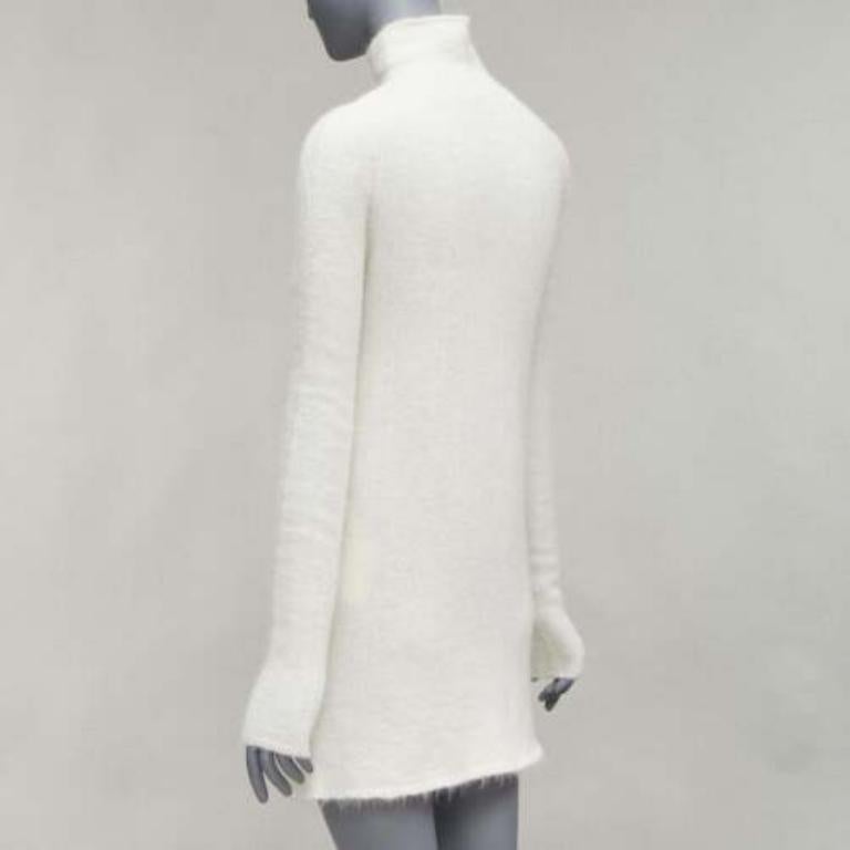 JIL SANDER 2020 white mohair virgin wool split front high neck sweater FR34 XS For Sale 1