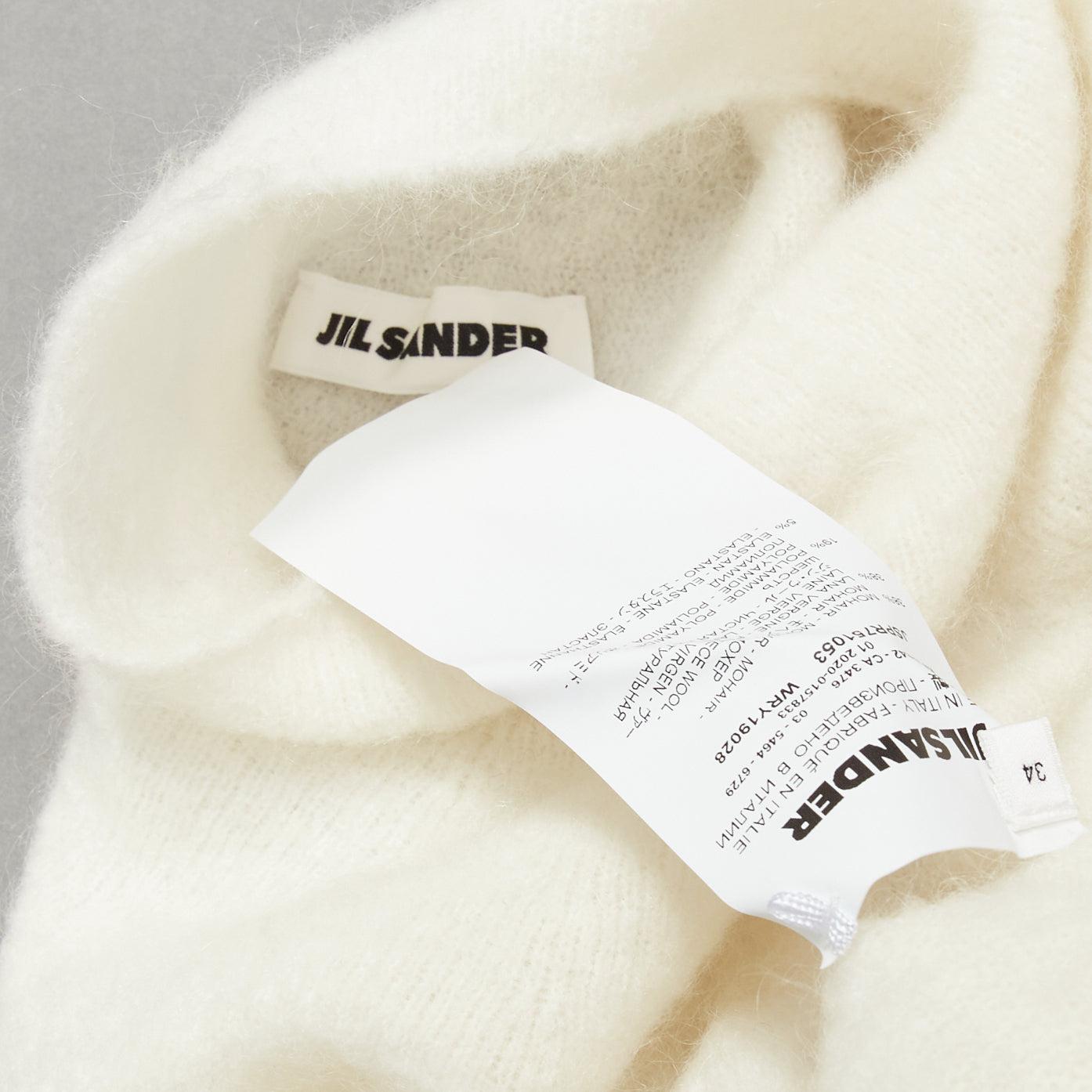 JIL SANDER 2020 white mohair virgin wool split front high neck sweater FR34 XS For Sale 4