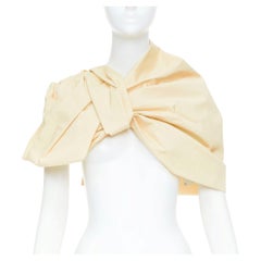 JIL SANDER 2021 pastel yellow cotton silk knot detail wrap short cape IT34 XXS