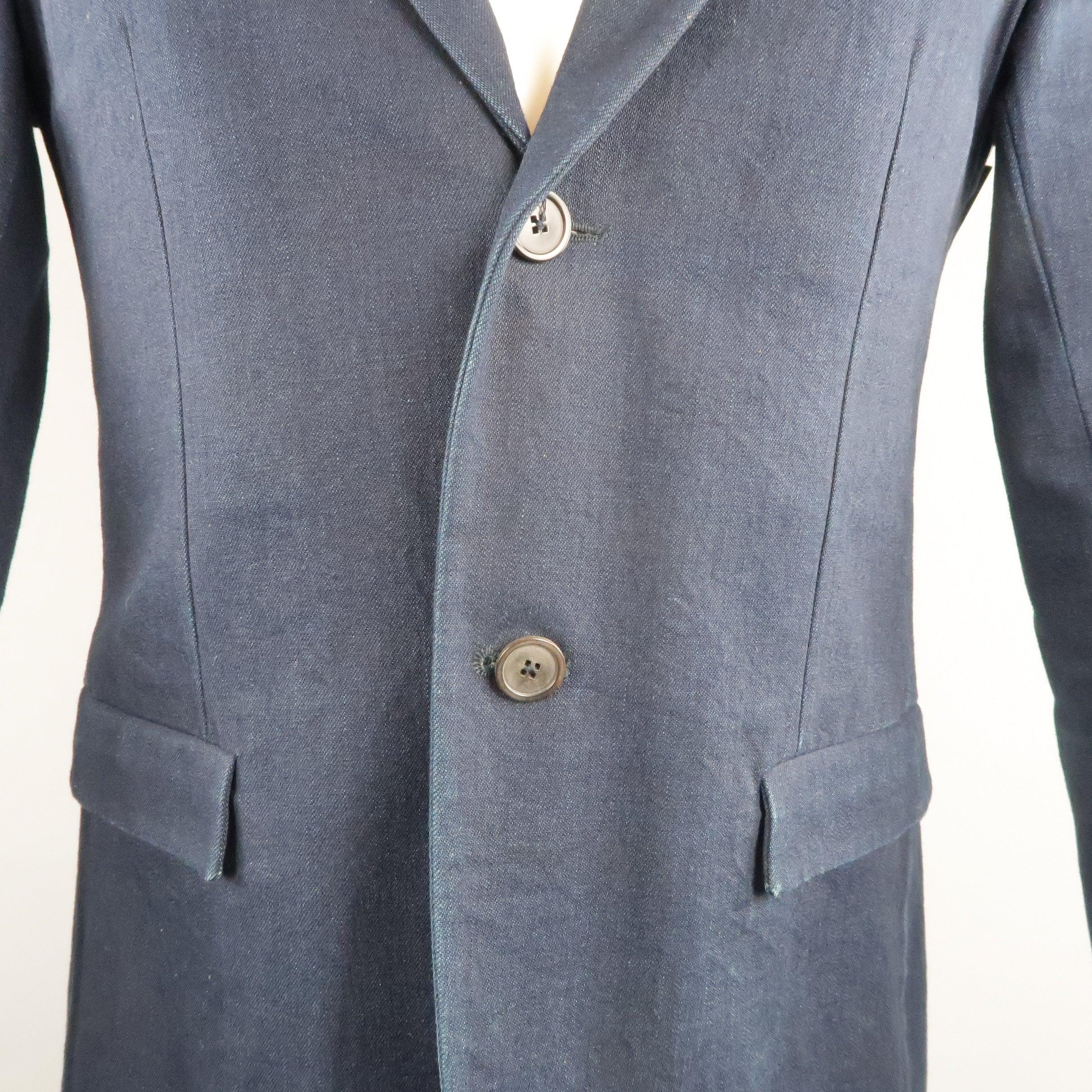 Men's JIL SANDER 38 Indigo Solid Denim Sport Coat Jacket For Sale