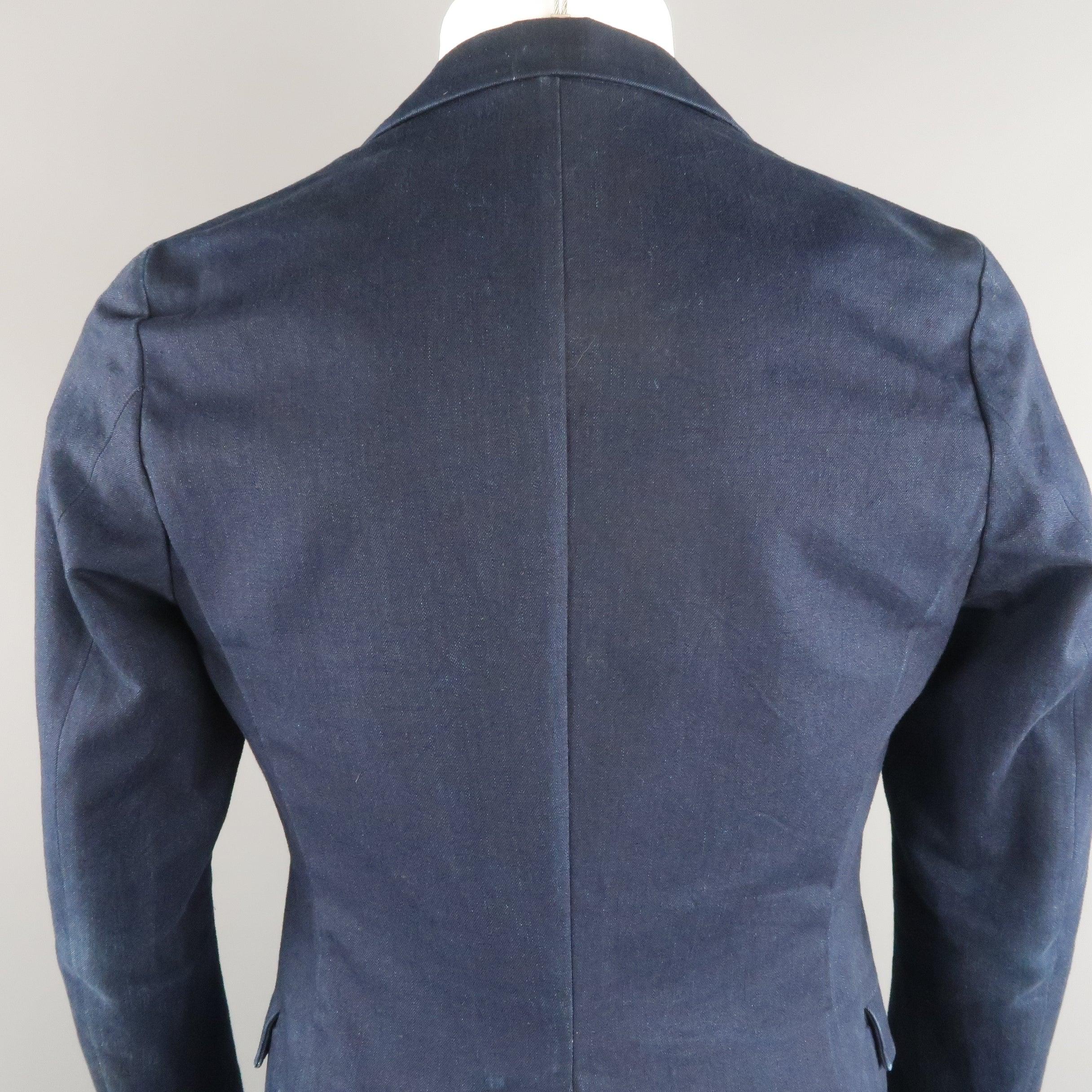 JIL SANDER 38 Indigo Solid Denim Sport Coat Jacket For Sale 3