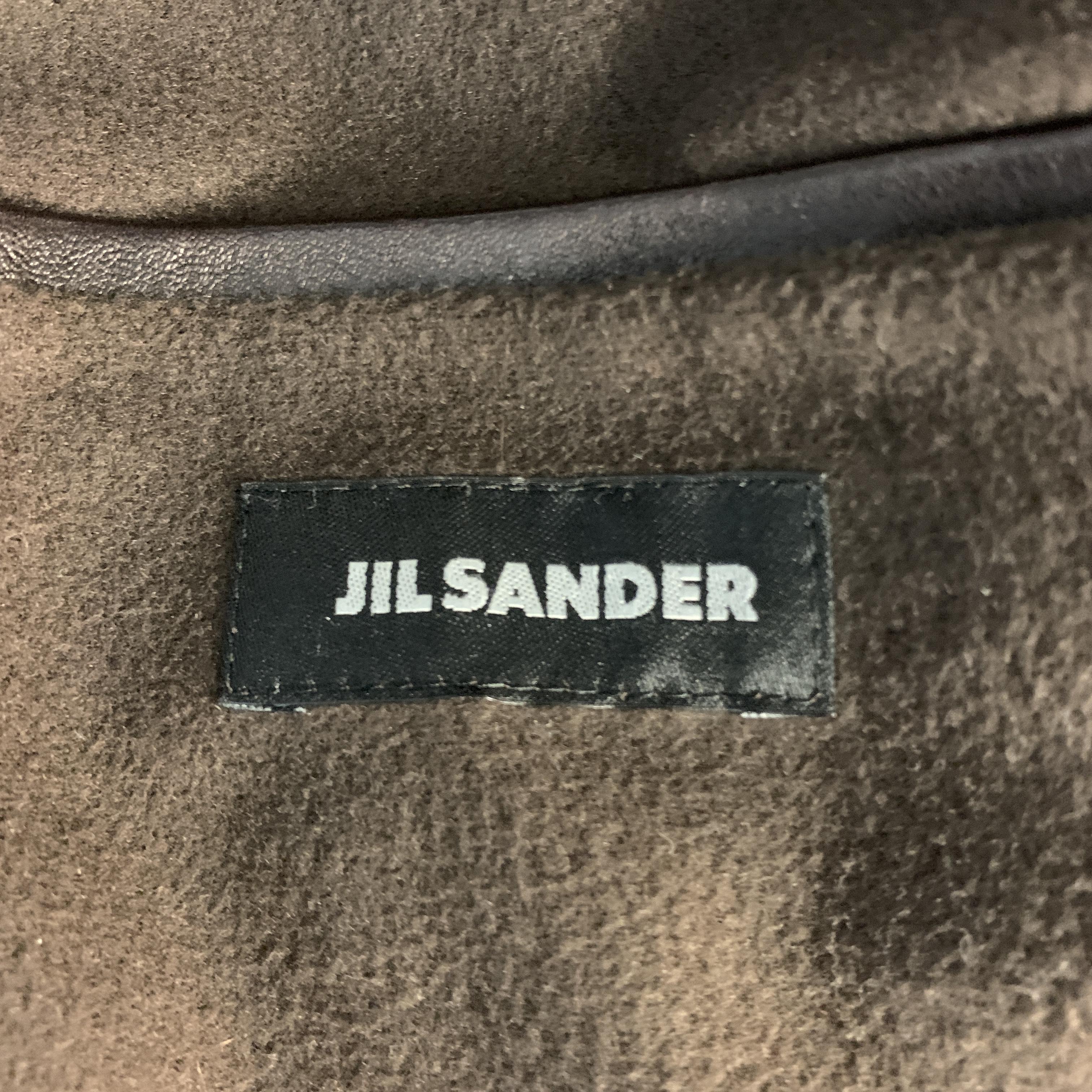  JIL SANDER 42 Brown Leather Belted Waist Biker Jacket 5