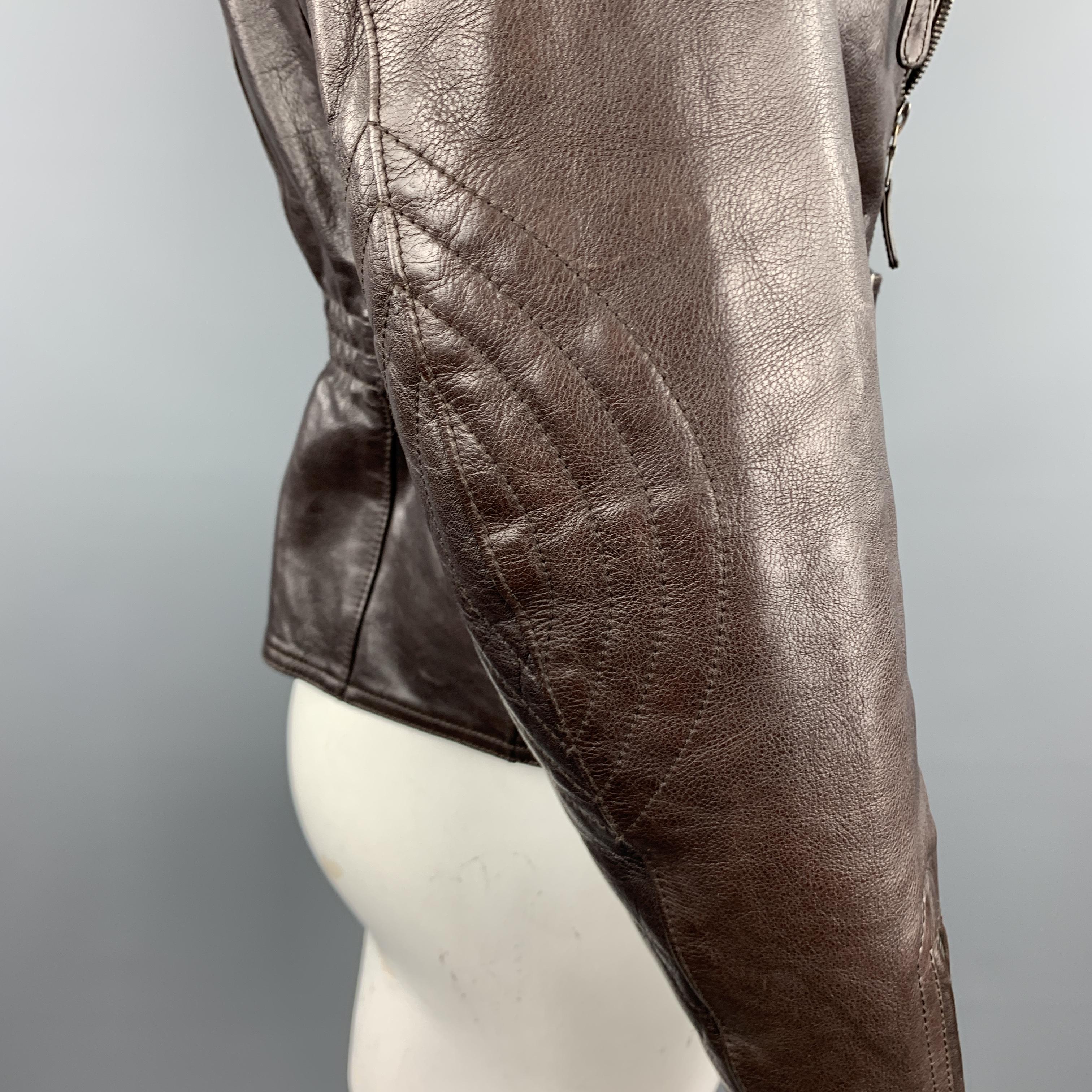 Men's  JIL SANDER 42 Brown Leather Belted Waist Biker Jacket