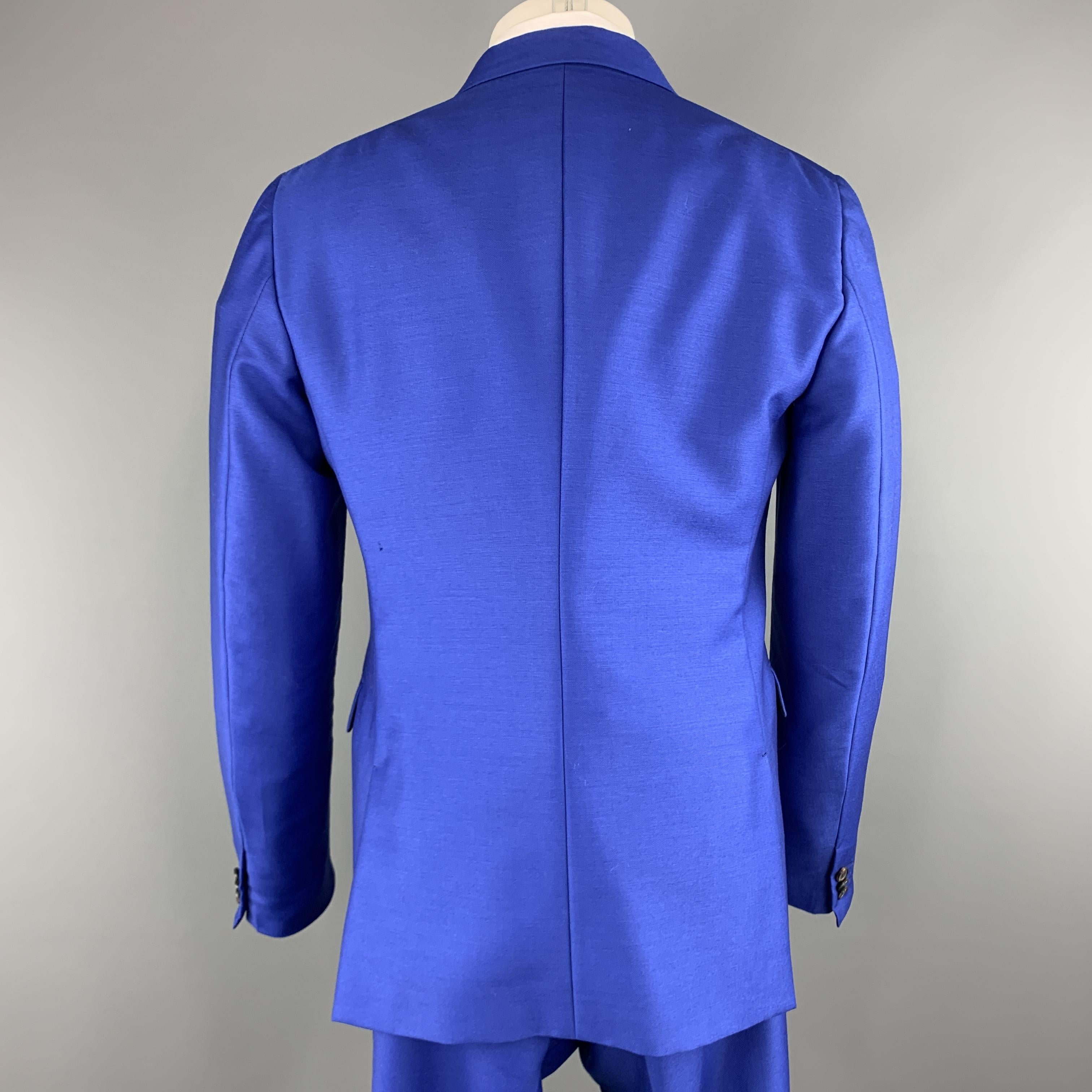 Men's JIL SANDER 42 Royal Blue Solid Wool / Mohair Double Breasted Peak Lapel Suit