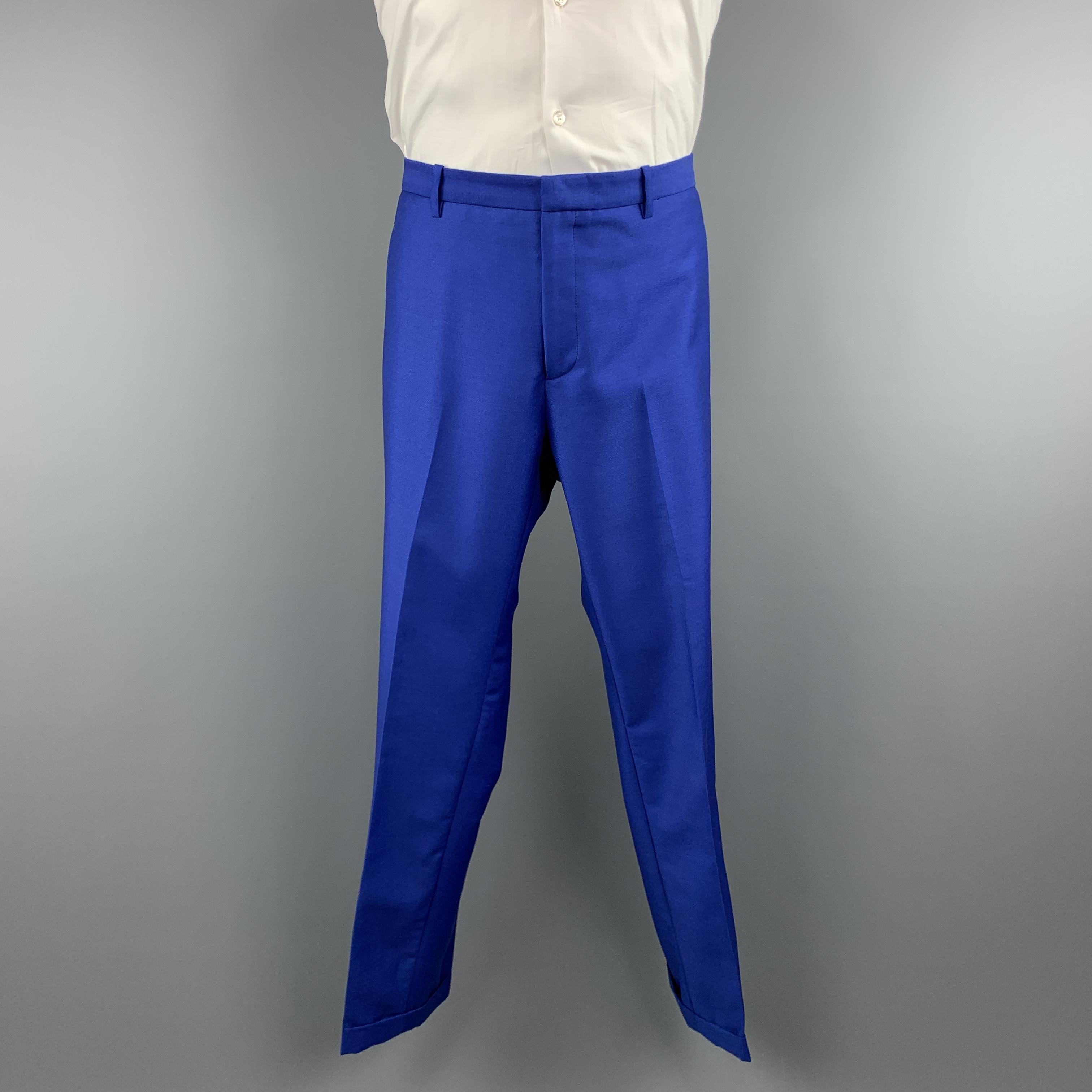 JIL SANDER 42 Royal Blue Solid Wool / Mohair Double Breasted Peak Lapel Suit 1