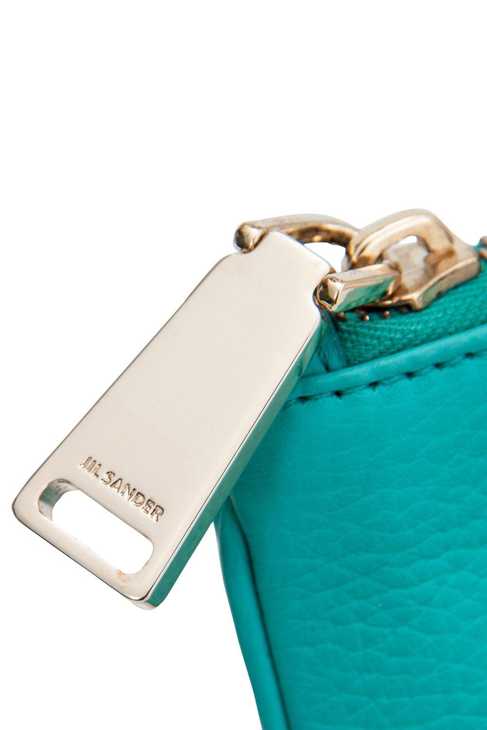 Jil Sander Aqua Green Leather Zip Pouch 3