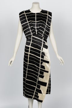 Jil Sander Architectural Grid Print Black & Ivory Dress, 2010s