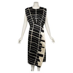 Jil Sander Architectural Grid Print Black & Ivory Dress, 2010s