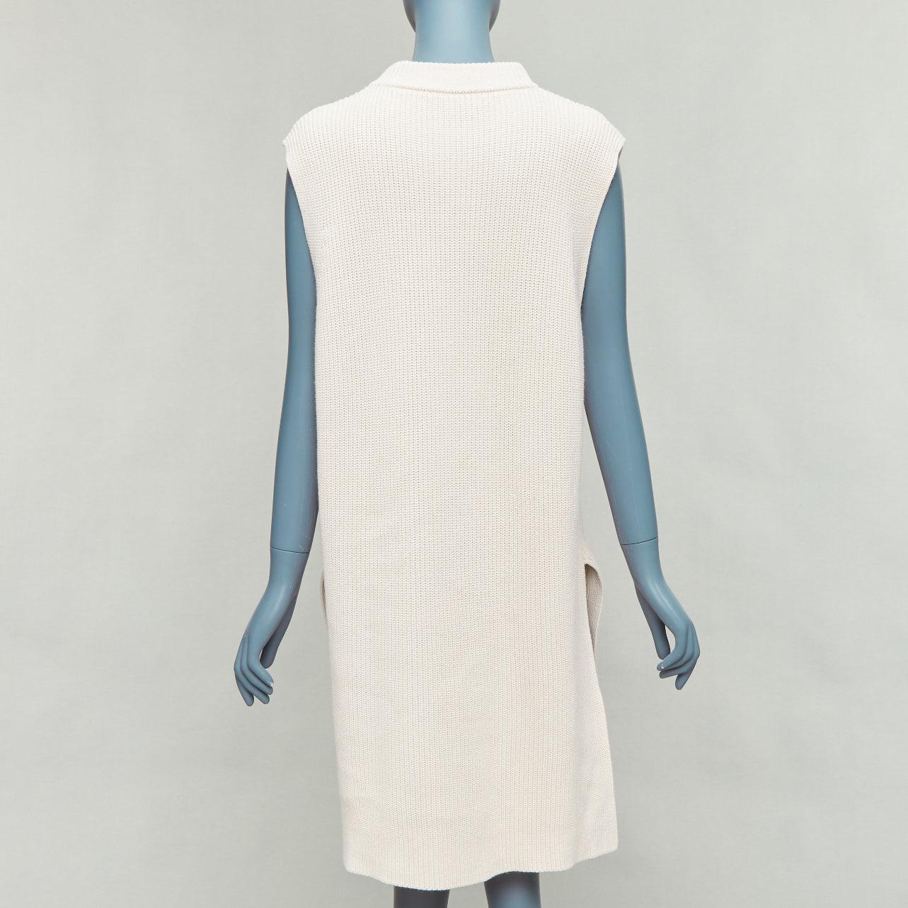 De las mujeres JIL SANDER beige algodón cachemira seda punto jersey vestido chaleco S en venta