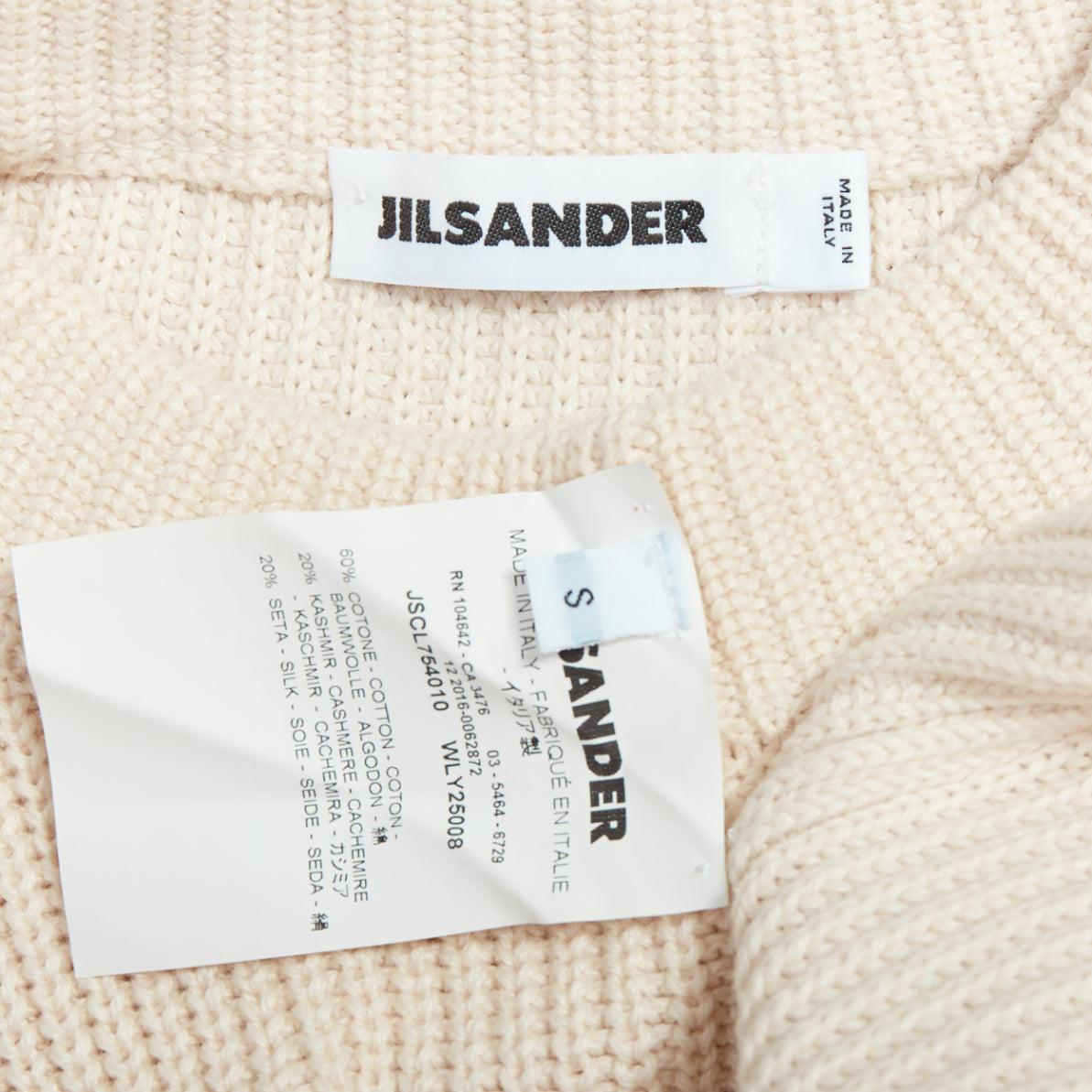 JIL SANDER beige algodón cachemira seda punto jersey vestido chaleco S en venta 3