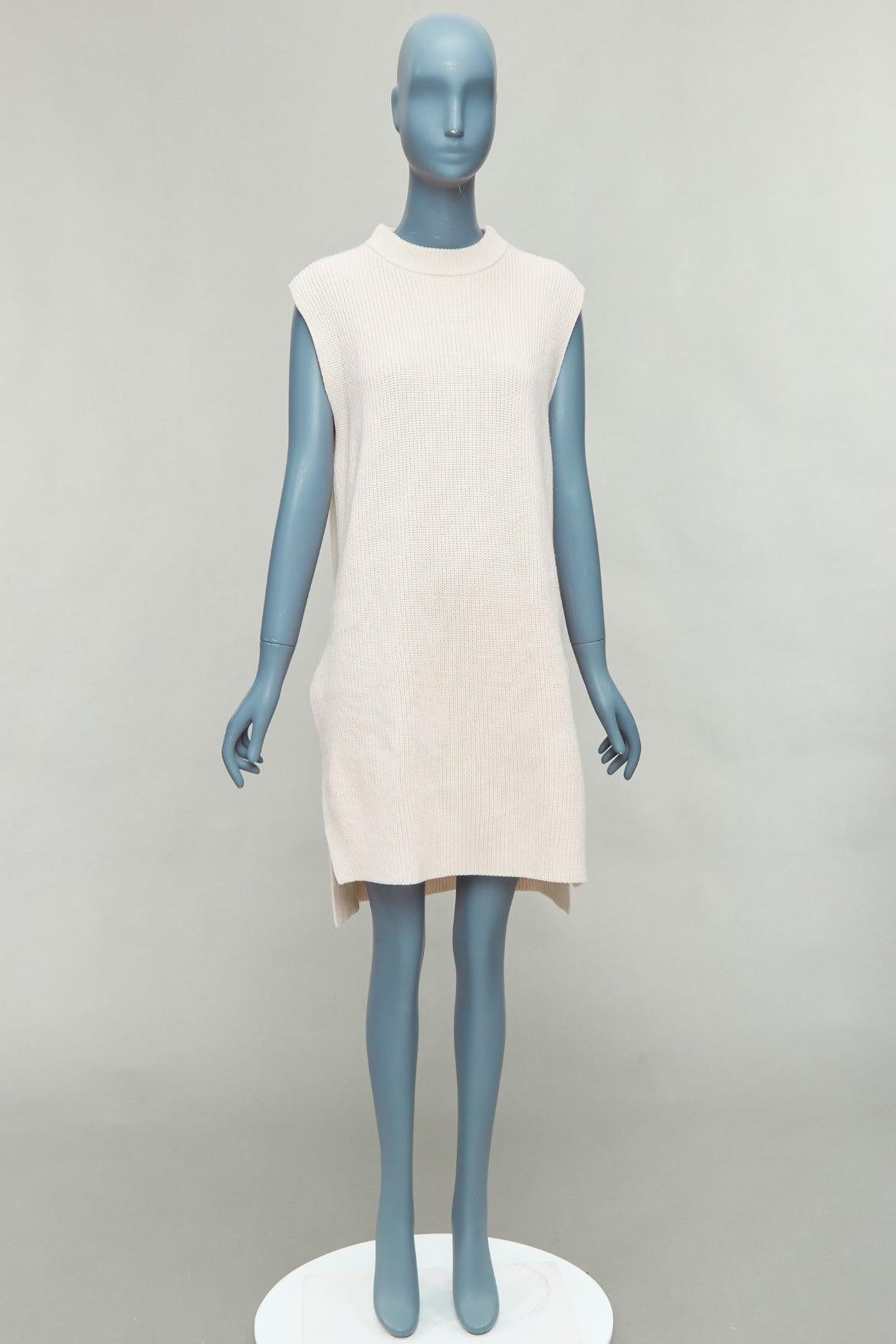 JIL SANDER beige algodón cachemira seda punto jersey vestido chaleco S en venta 4