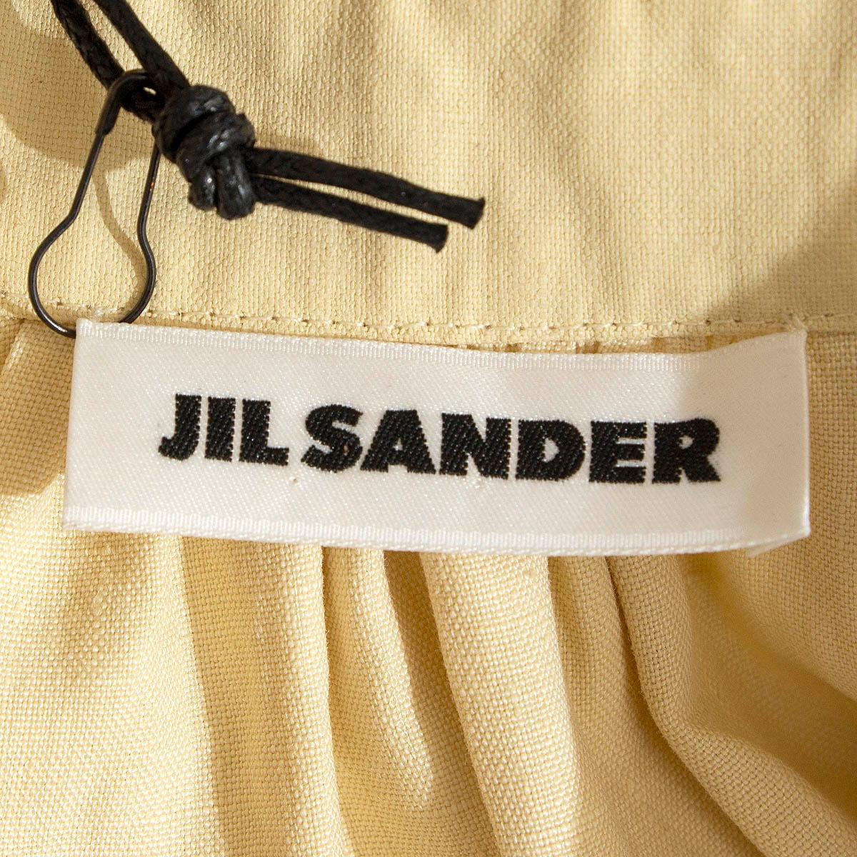 Beige JIL SANDER beige CROCHET TRIM EMBROIDERED LINEN CANVAS MIDI Dress 36 S For Sale