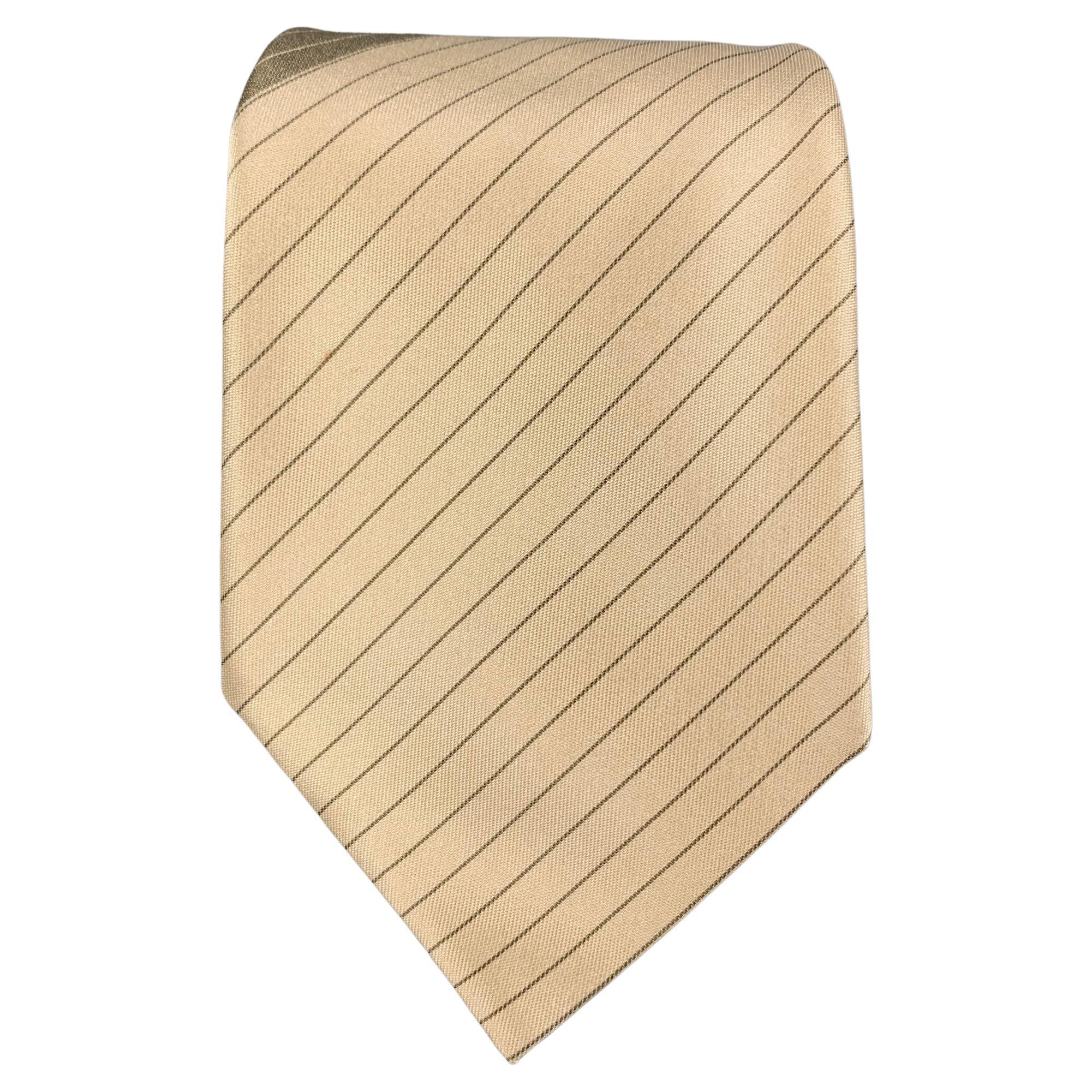 JIL SANDER Beige Grey Diagonal Stripe Silk Satin Tie