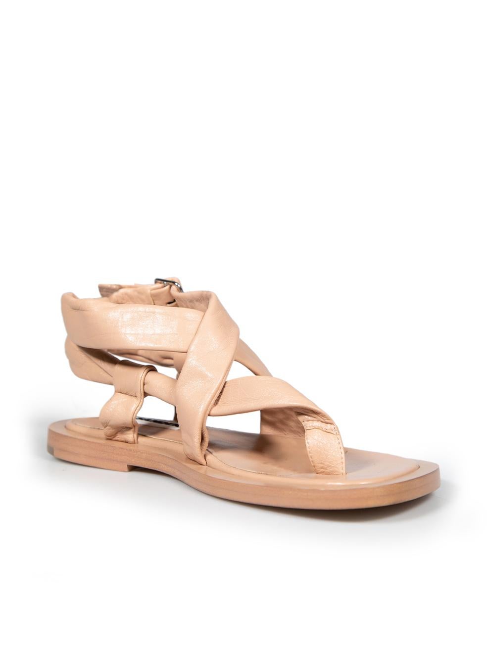CONDITION is Very good. Minimal wear to sandals is evident. Minimal wear to the sandals is seen on the edges with abrasion marks and a discolouration mark on the back of the right sandal with general creasing of the leather on top on this used Jil