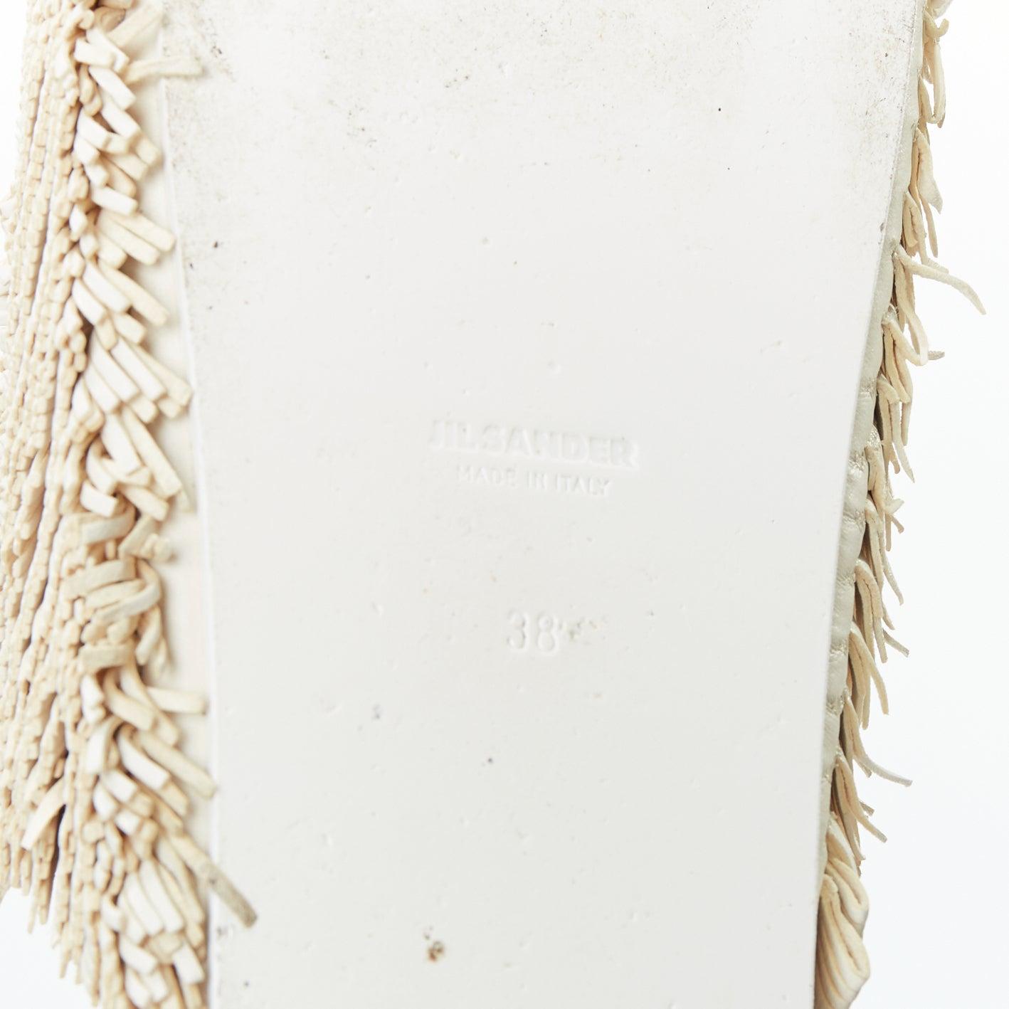 JIL SANDER beige leather fringe platform slides sandals EU38 5