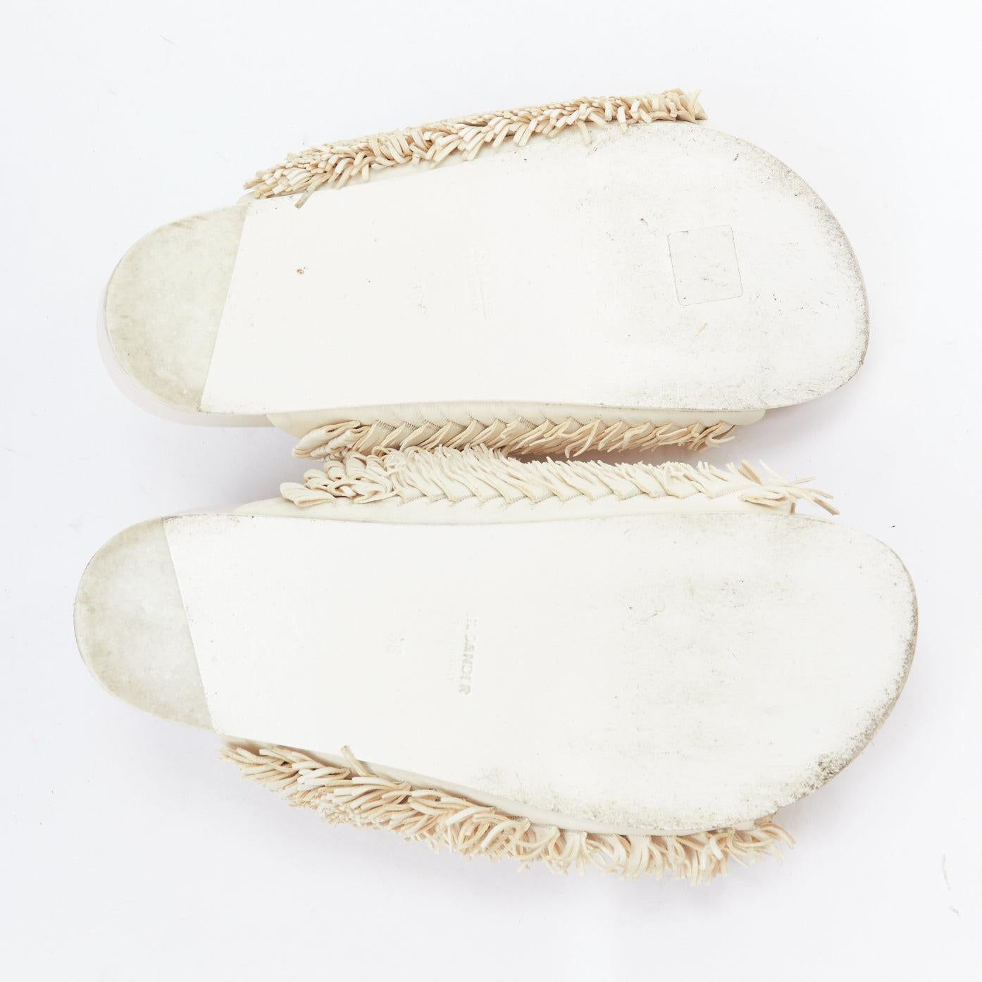 JIL SANDER beige leather fringe platform slides sandals EU38 6