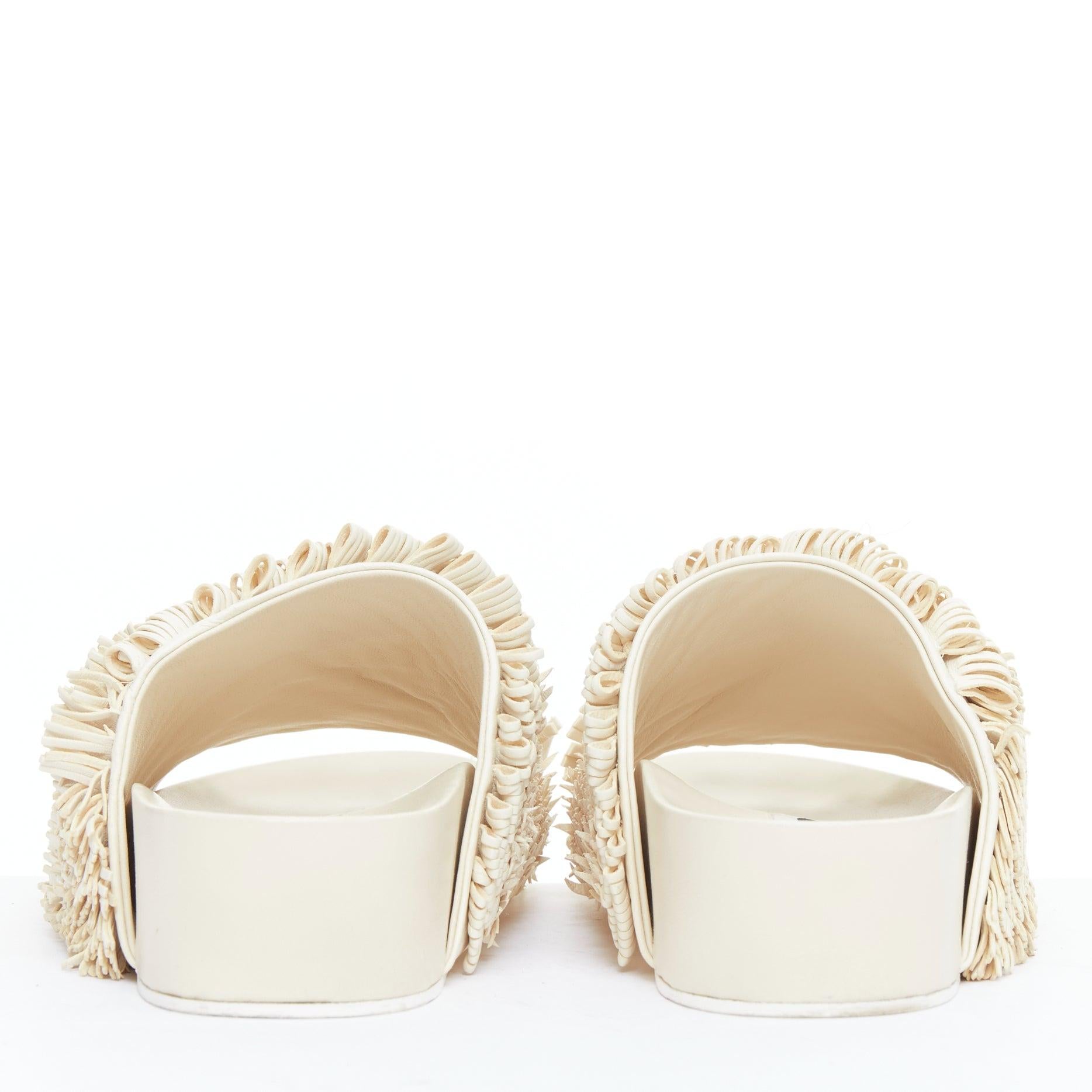 Women's JIL SANDER beige leather fringe platform slides sandals EU38