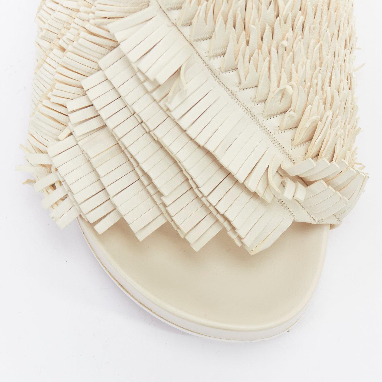 JIL SANDER beige leather fringe platform slides sandals EU38 1
