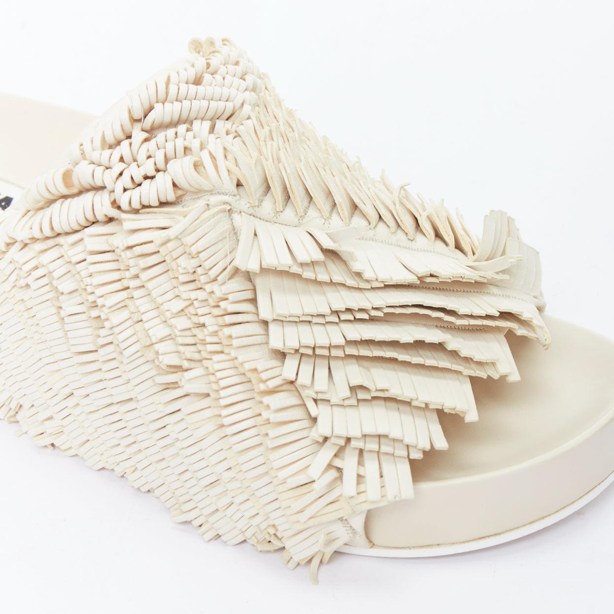 JIL SANDER beige leather fringe platform slides sandals EU38 2