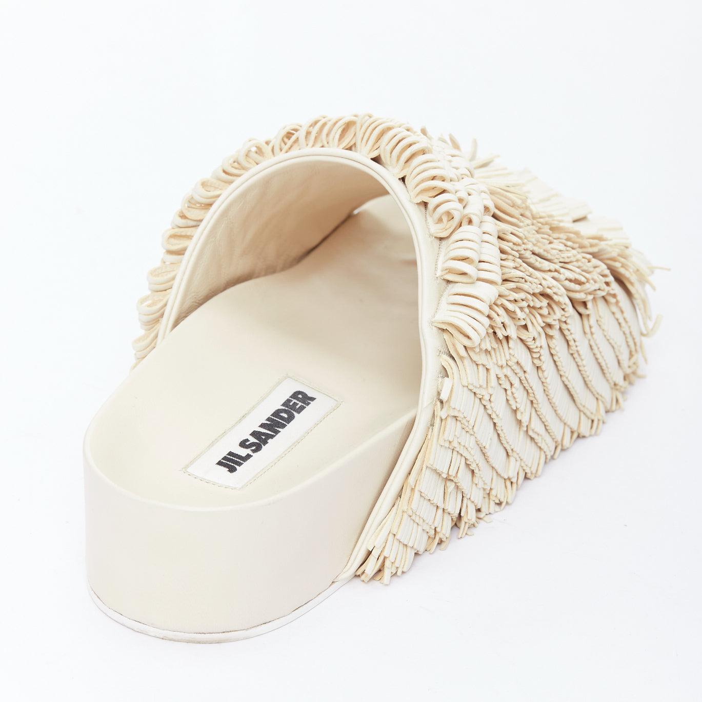 JIL SANDER beige leather fringe platform slides sandals EU38 3