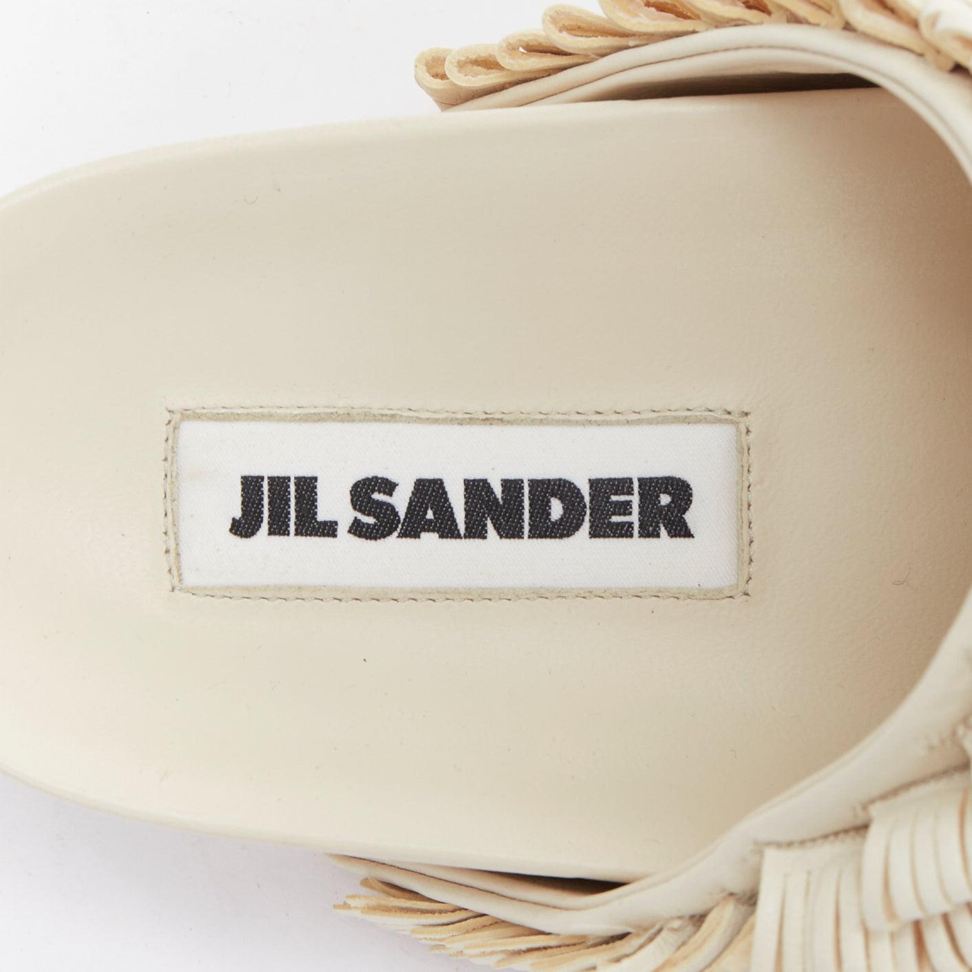 JIL SANDER beige leather fringe platform slides sandals EU38 4