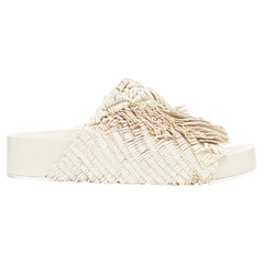 JIL SANDER beige leather fringe platform slides sandals EU38