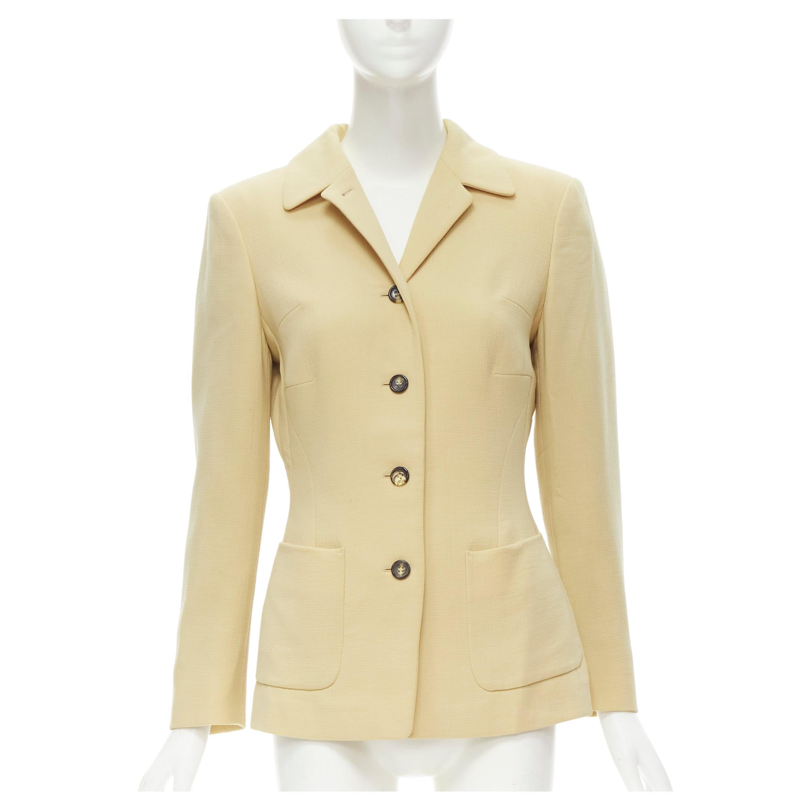 JIL SANDER beige pure wool crepe button contour dart jacket FR36 S