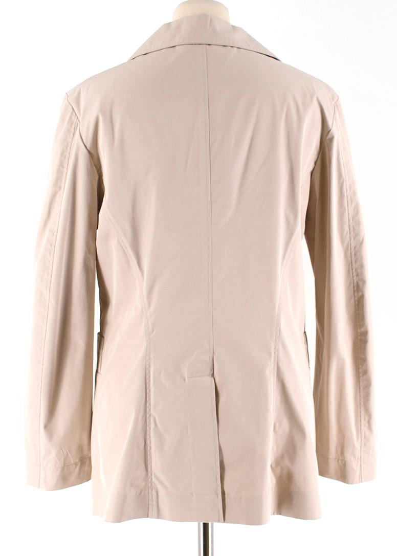 Jil Sander Beige Single-Breasted Coat 

- Beige, single-breasted coat
- Notch lapels
- Long-sleeved
- Two front pockets
- Back vent

Approx:
Measurements are taken laying flat, seam to seam. 

Shoulder- 42.5cm
Sleeve length- 57.5cm
Chest-