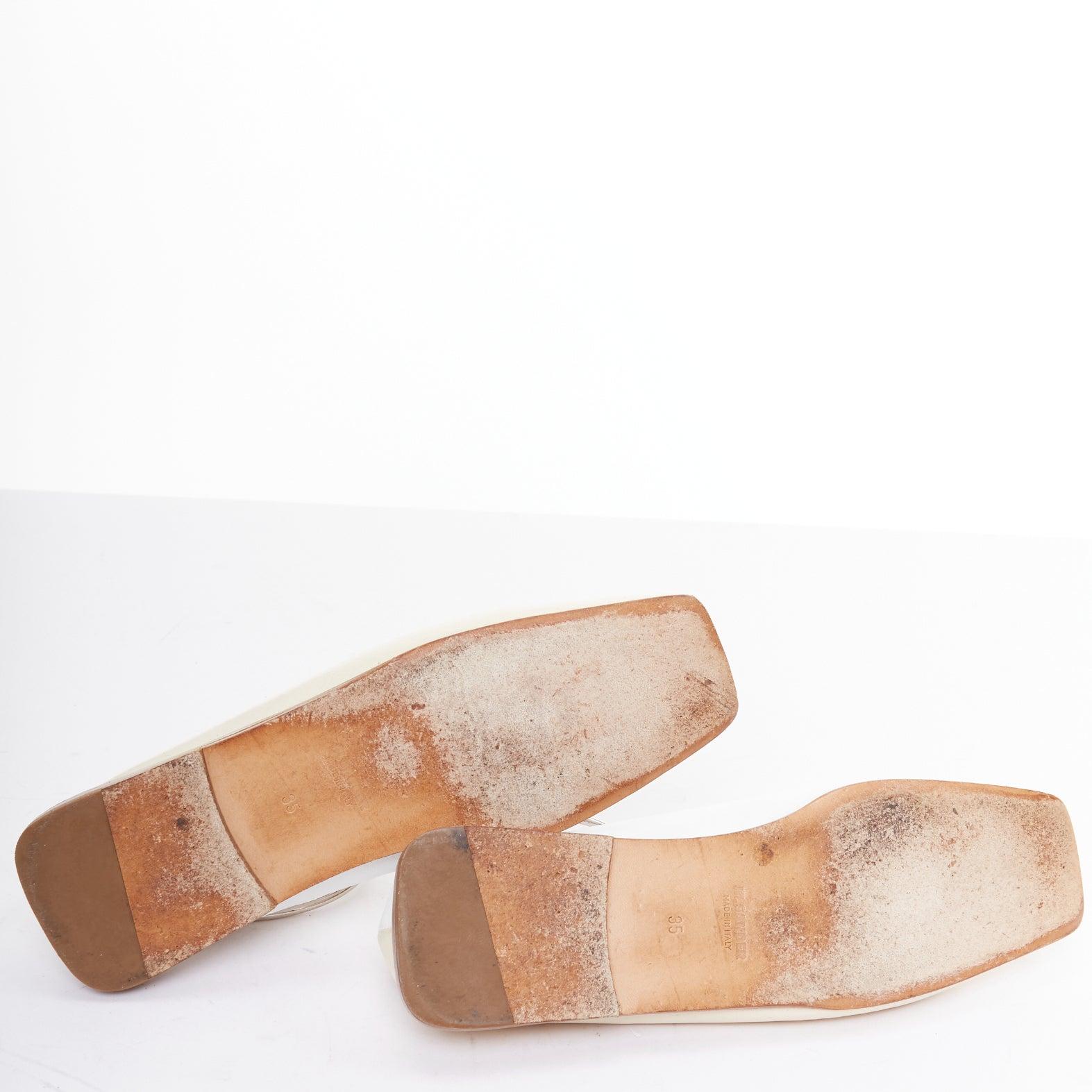 JIL SANDER Bailarinas con anilla en el tobillo de cuero beige blanco bicolor EU35 en venta 6