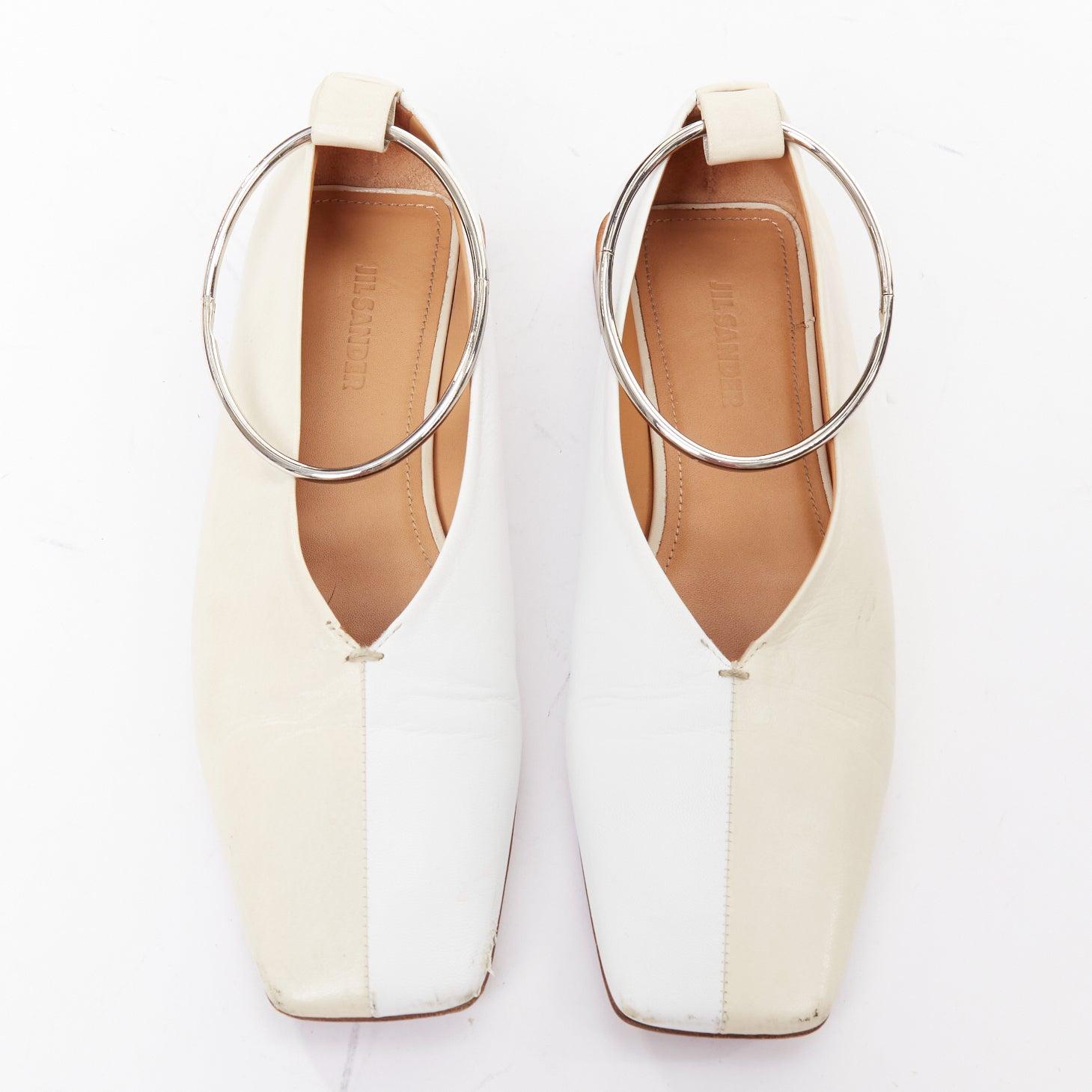 De las mujeres JIL SANDER Bailarinas con anilla en el tobillo de cuero beige blanco bicolor EU35 en venta