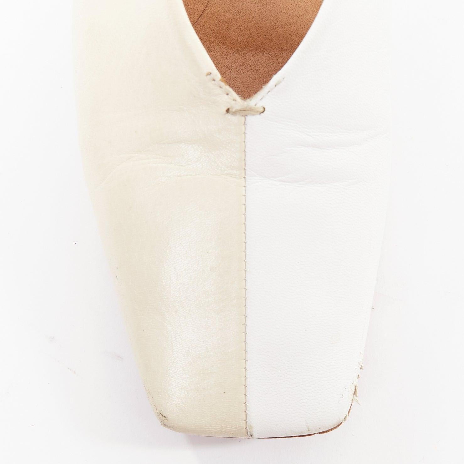 JIL SANDER Bailarinas con anilla en el tobillo de cuero beige blanco bicolor EU35 en venta 2