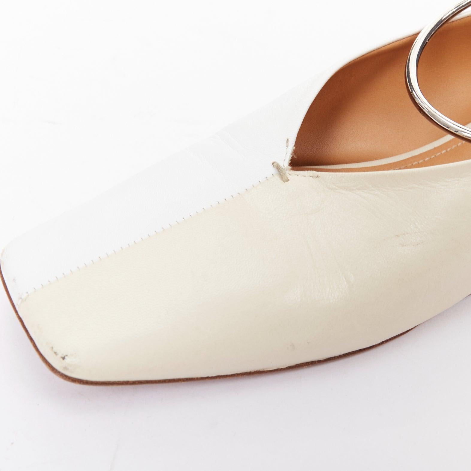 JIL SANDER Bailarinas con anilla en el tobillo de cuero beige blanco bicolor EU35 en venta 4