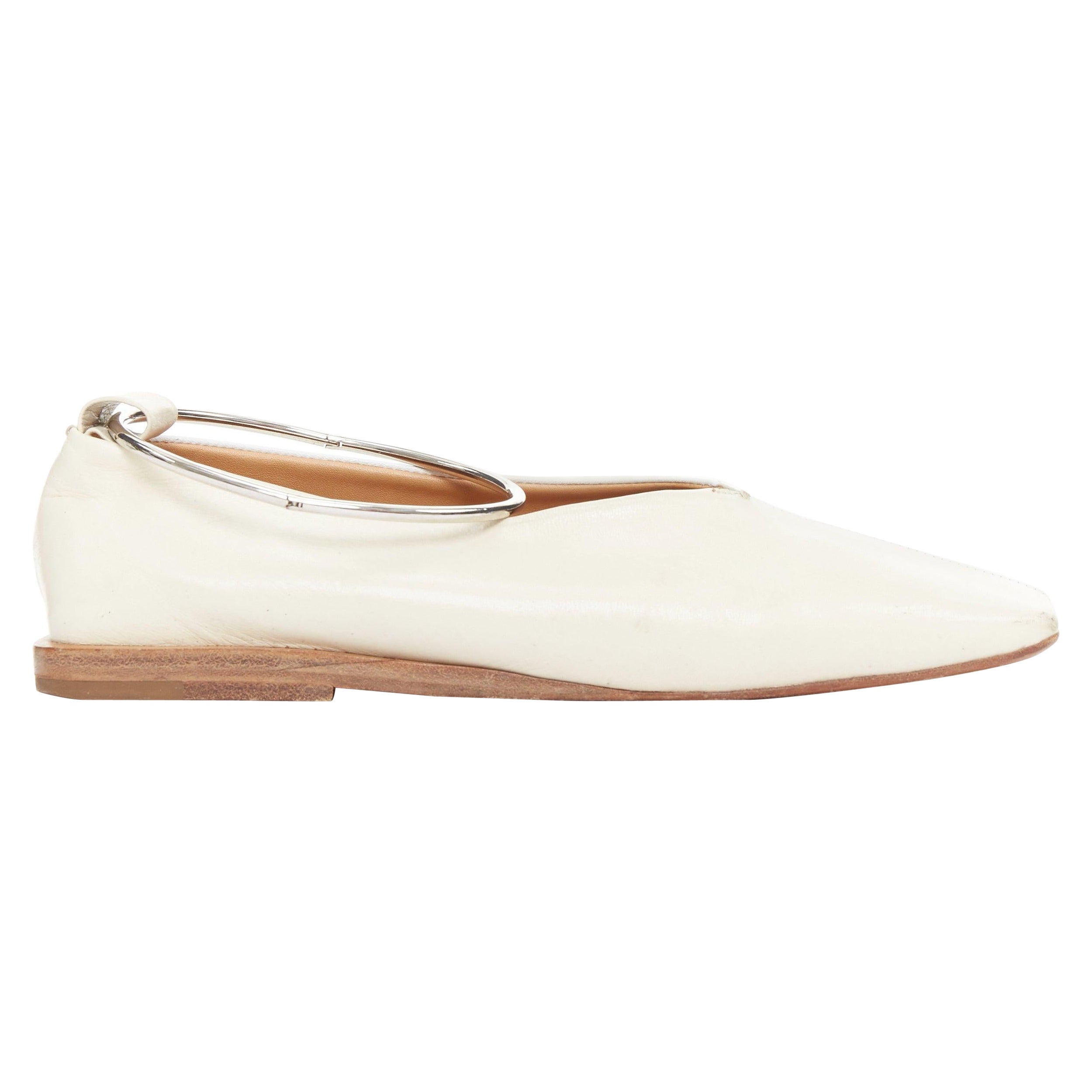 JIL SANDER Bailarinas con anilla en el tobillo de cuero beige blanco bicolor EU35 en venta