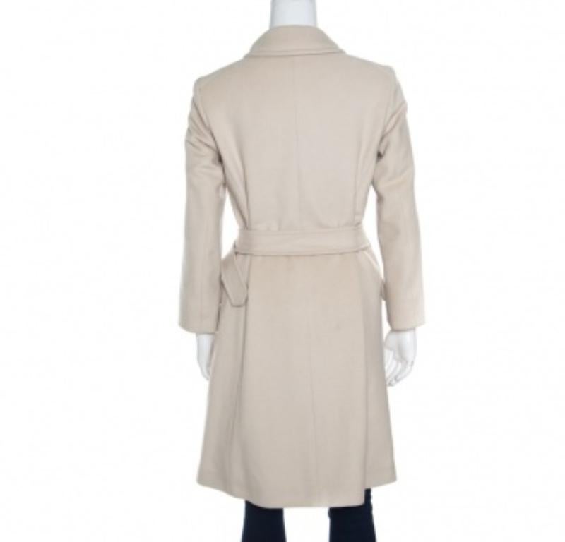Jil Sander Beigefarbener Mantel aus Wolle und Angora mit Gürtel S Damen im Angebot