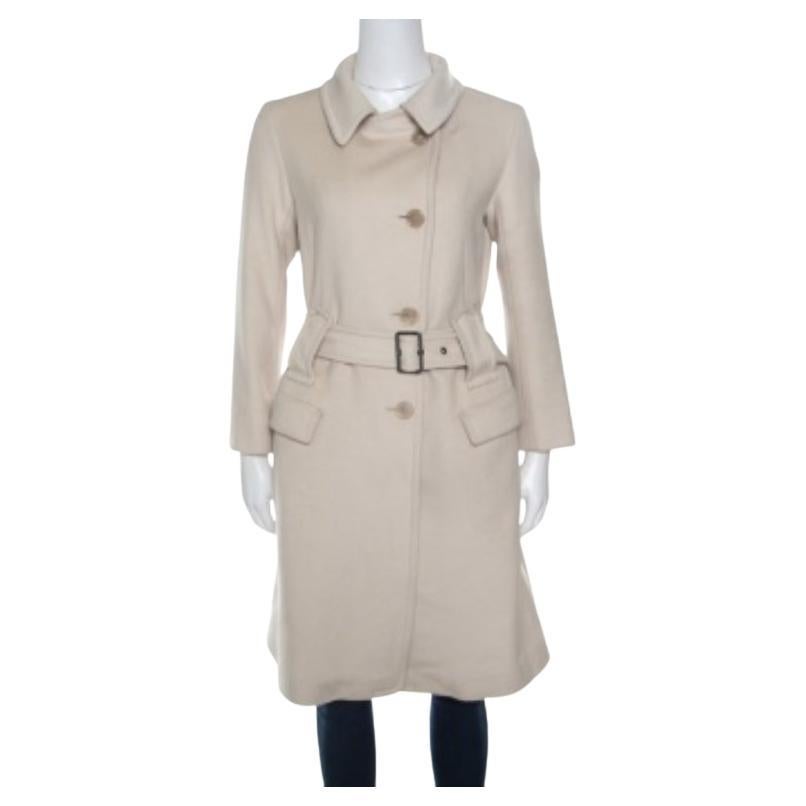 Jil Sander Beigefarbener Mantel aus Wolle und Angora mit Gürtel S im Angebot