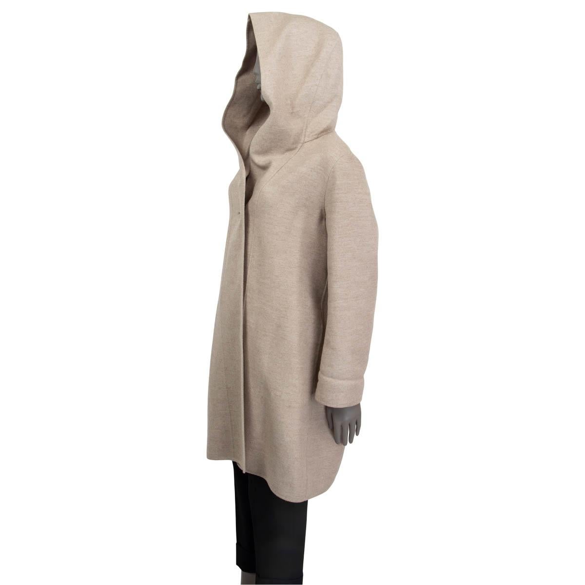 Women's JIL SANDER beige wool & angora HOODED SINGLE BUTTON Coat Jacket 40 L