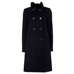 JIL SANDER black cashmere DOUBLE BREASTED FUR COLLAR Coat Jacket 38 M