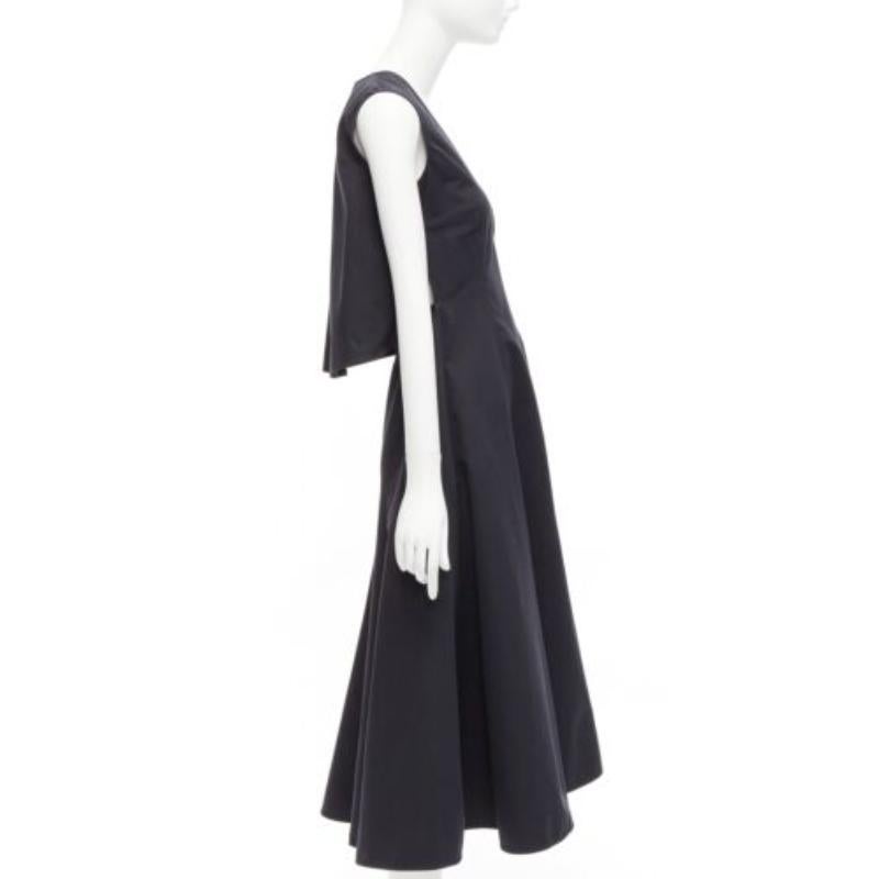 Black JIL SANDER black cotton silk cape back cut out V-neck Aline midi dress FR32 XXS For Sale