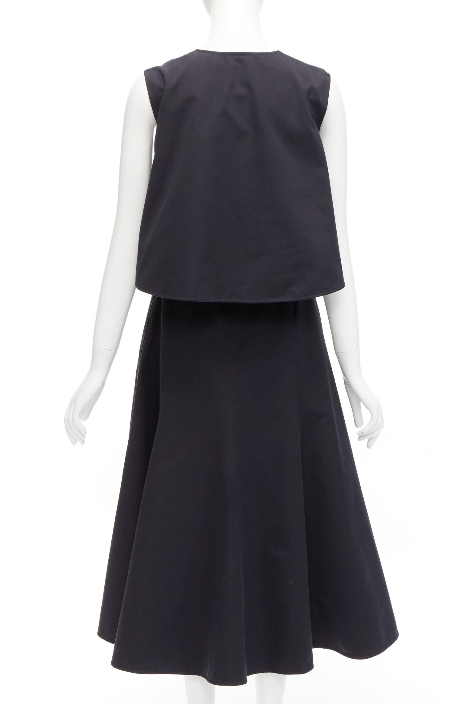 Women's JIL SANDER black cotton silk cape back cut out V-neck Aline midi dress FR32 XXS For Sale