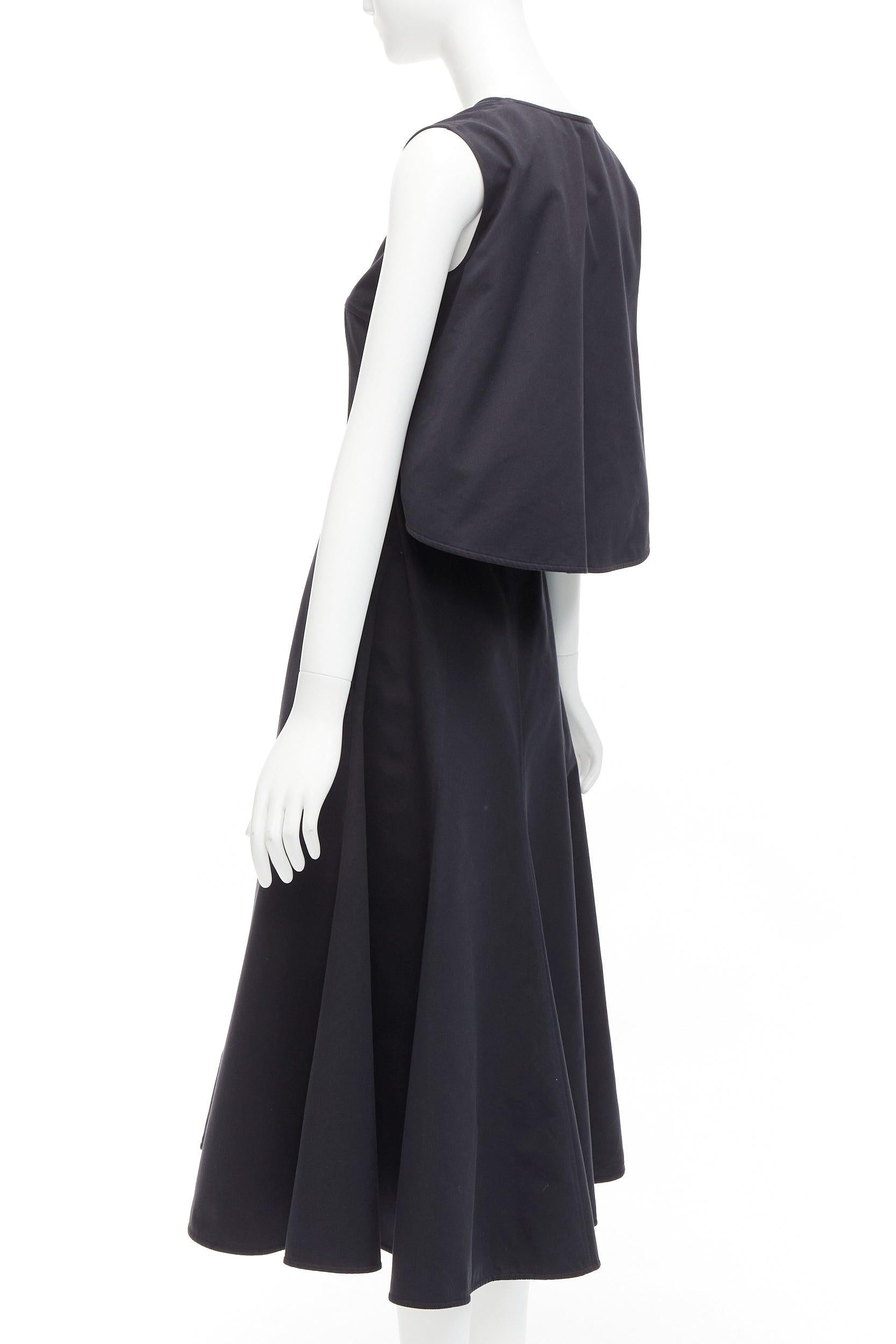 JIL SANDER black cotton silk cape back cut out V-neck Aline midi dress FR32 XXS For Sale 1