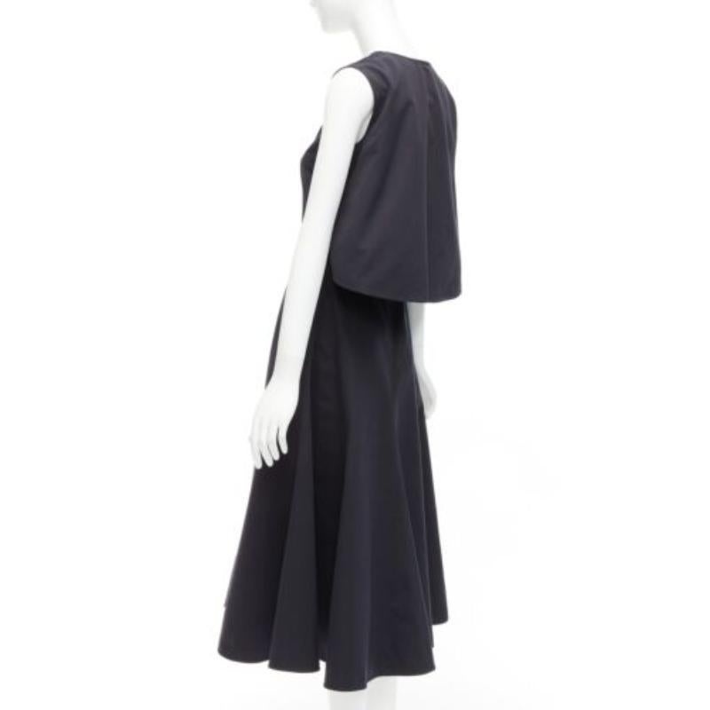 Women's JIL SANDER black cotton silk cape back cut out V-neck Aline midi dress FR32 XXS For Sale