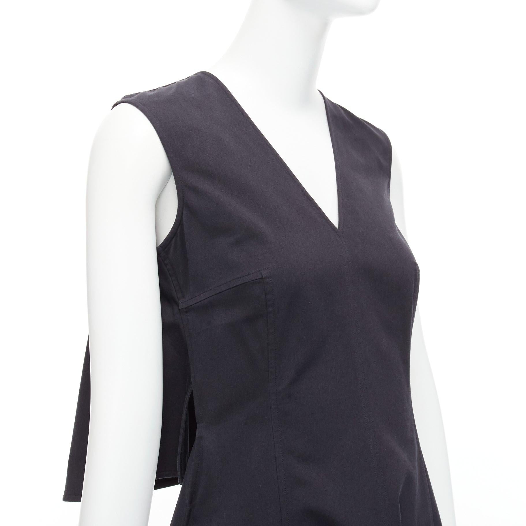 JIL SANDER black cotton silk cape back cut out V-neck Aline midi dress FR32 XXS For Sale 2