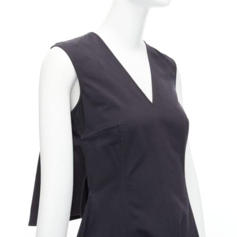 JIL SANDER black cotton silk cape back cut out V-neck Aline midi dress FR32 XXS For Sale 1